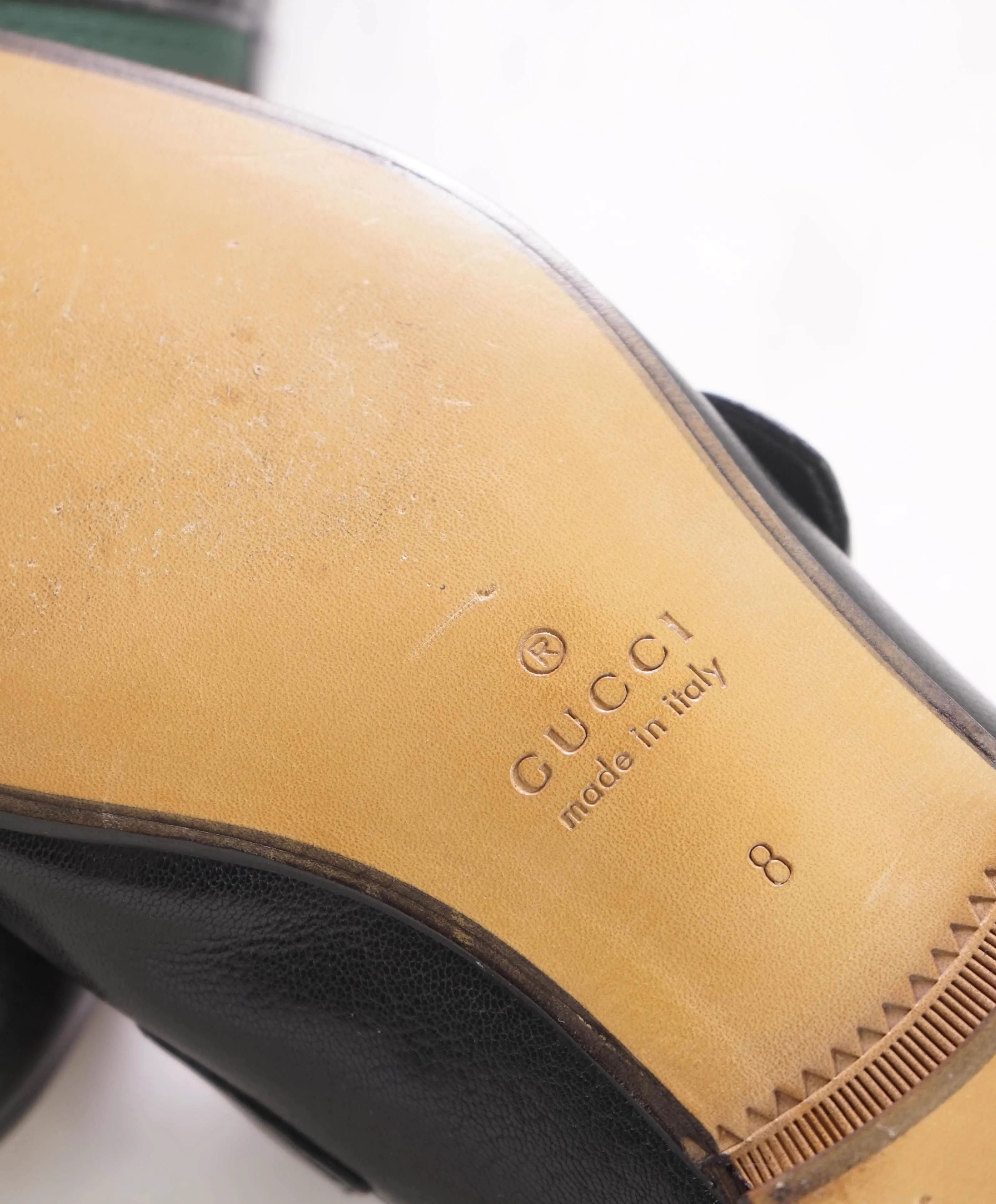 $1,050 GUCCI - "MARMONT" Black GG Web Detail Leather Loafers - 8.5US (8G)