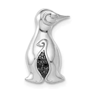 14k White Gold White Rhodium Polished Finish 0.045-CT Black Diamond Penguins Chain Slide Pendant will not fit omega chain