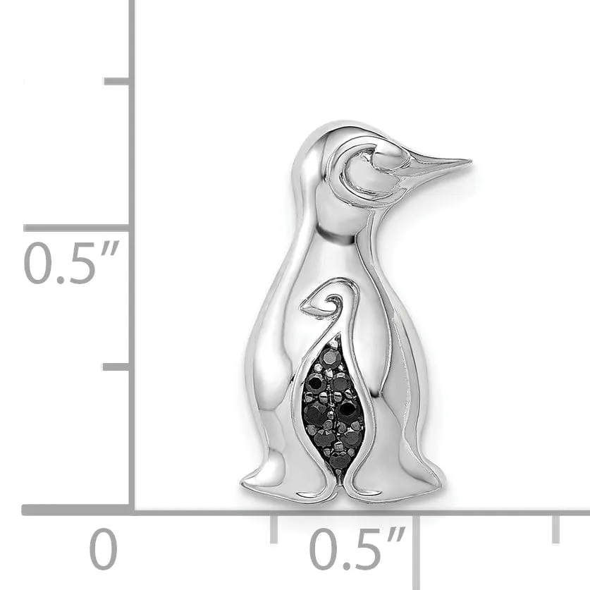 14k White Gold White Rhodium Polished Finish 0.045-CT Black Diamond Penguins Chain Slide Pendant will not fit omega chain