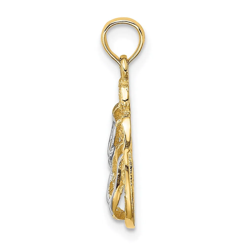 14k with White Rhodium 3D SANIBEL ISLAND Double Flip Flop Charm