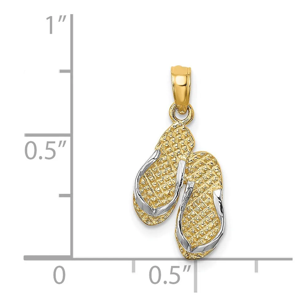 14k with White Rhodium 3D SANIBEL ISLAND Double Flip Flop Charm