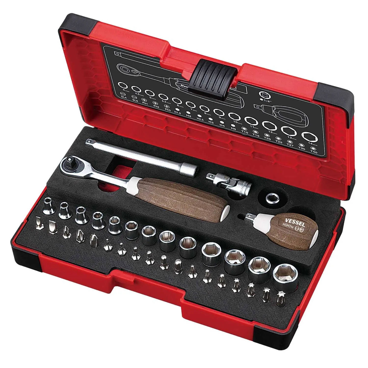 1/4" Dr Socket & Bit Set 36pc Metric Wood Compo (VESSEL)