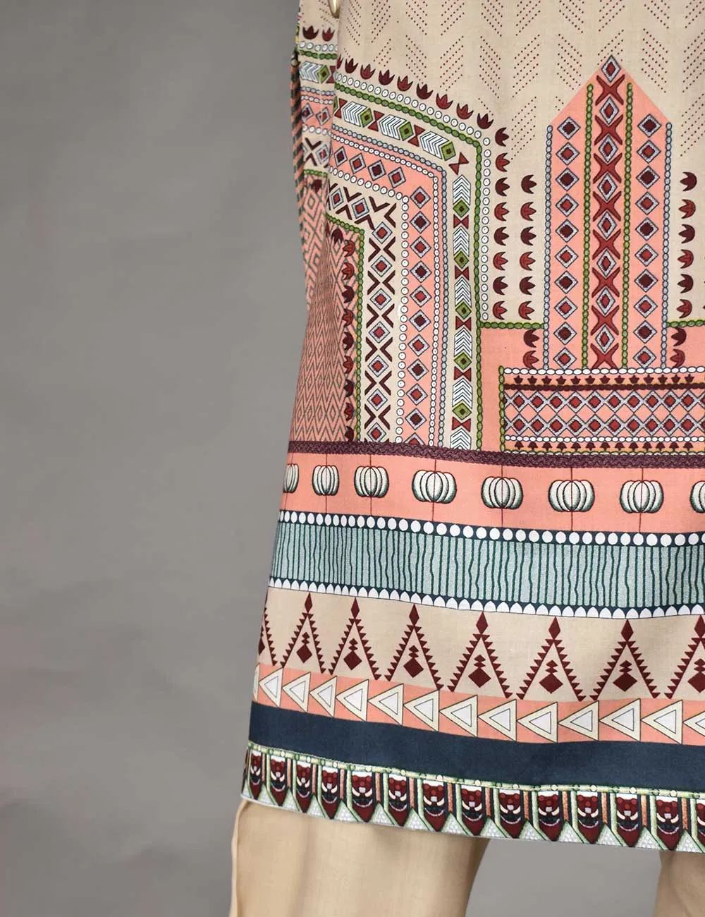3 Pc Unstitched Linen Printed &amp; Embroidered Dress with Printed Wool Shawl Dupatta - Au-Naturel (KL-05)