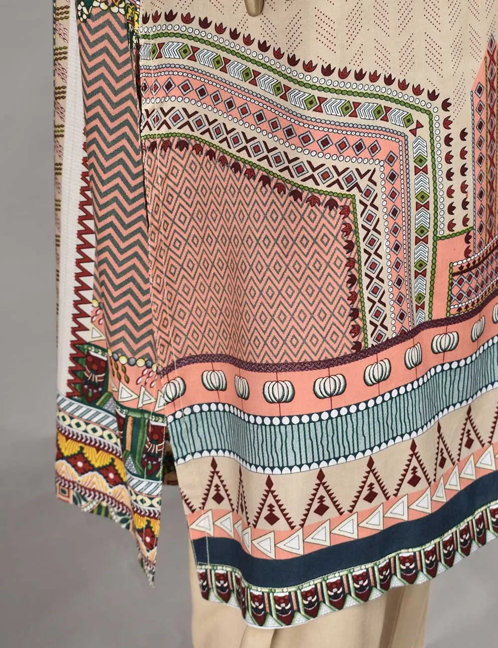 3 Pc Unstitched Linen Printed &amp; Embroidered Dress with Printed Wool Shawl Dupatta - Au-Naturel (KL-05)