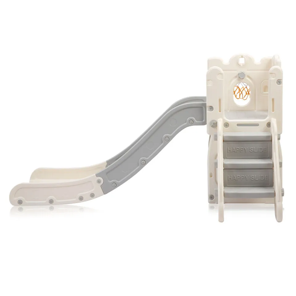 4-in-1 Montessori Slide Set | Basketball Hoop | Indoor or Outdoor | White & Grey | 12m  