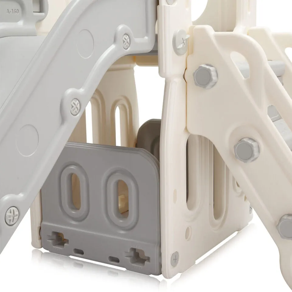 4-in-1 Montessori Slide Set | Basketball Hoop | Indoor or Outdoor | White & Grey | 12m  