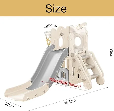 4-in-1 Montessori Slide Set | Basketball Hoop | Indoor or Outdoor | White & Grey | 12m  