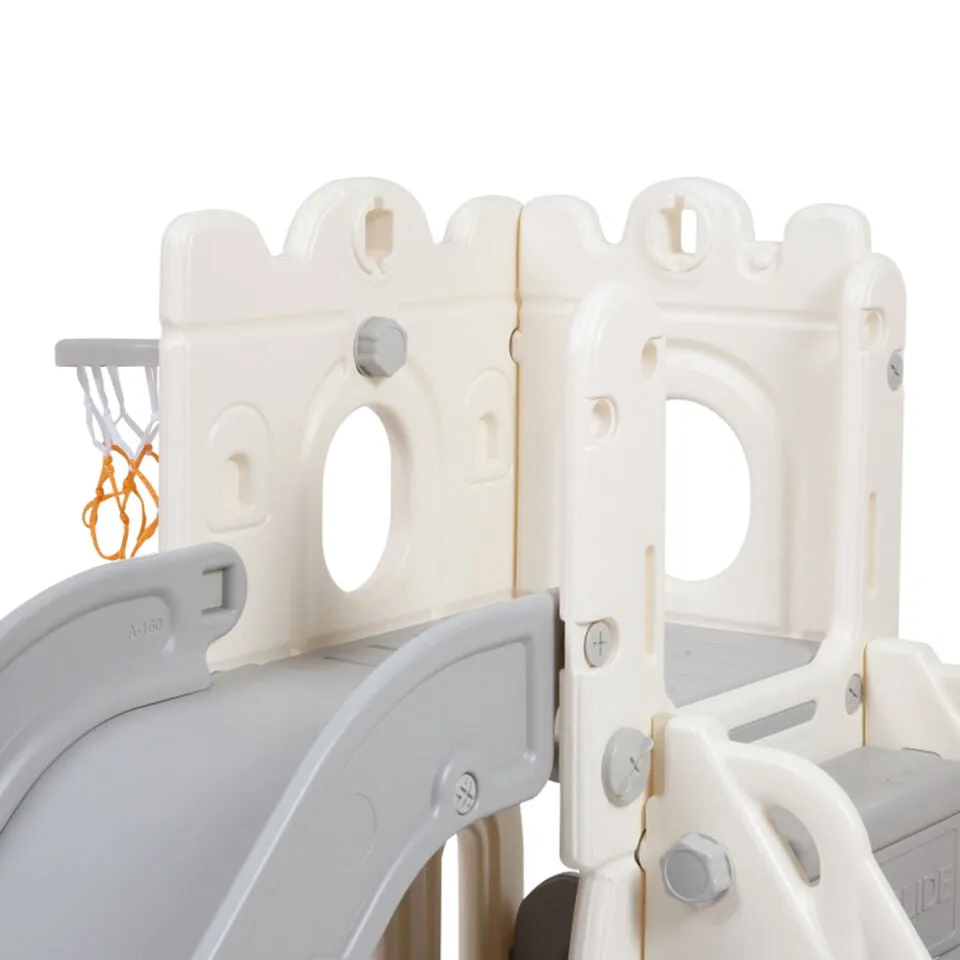 4-in-1 Montessori Slide Set | Basketball Hoop | Indoor or Outdoor | White & Grey | 12m  