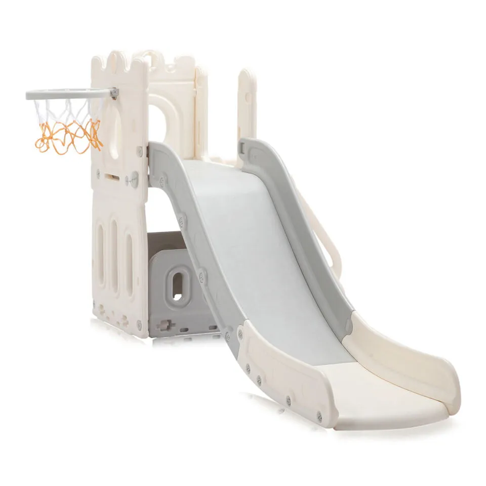 4-in-1 Montessori Slide Set | Basketball Hoop | Indoor or Outdoor | White & Grey | 12m  