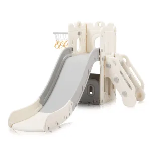 4-in-1 Montessori Slide Set | Basketball Hoop | Indoor or Outdoor | White & Grey | 12m  