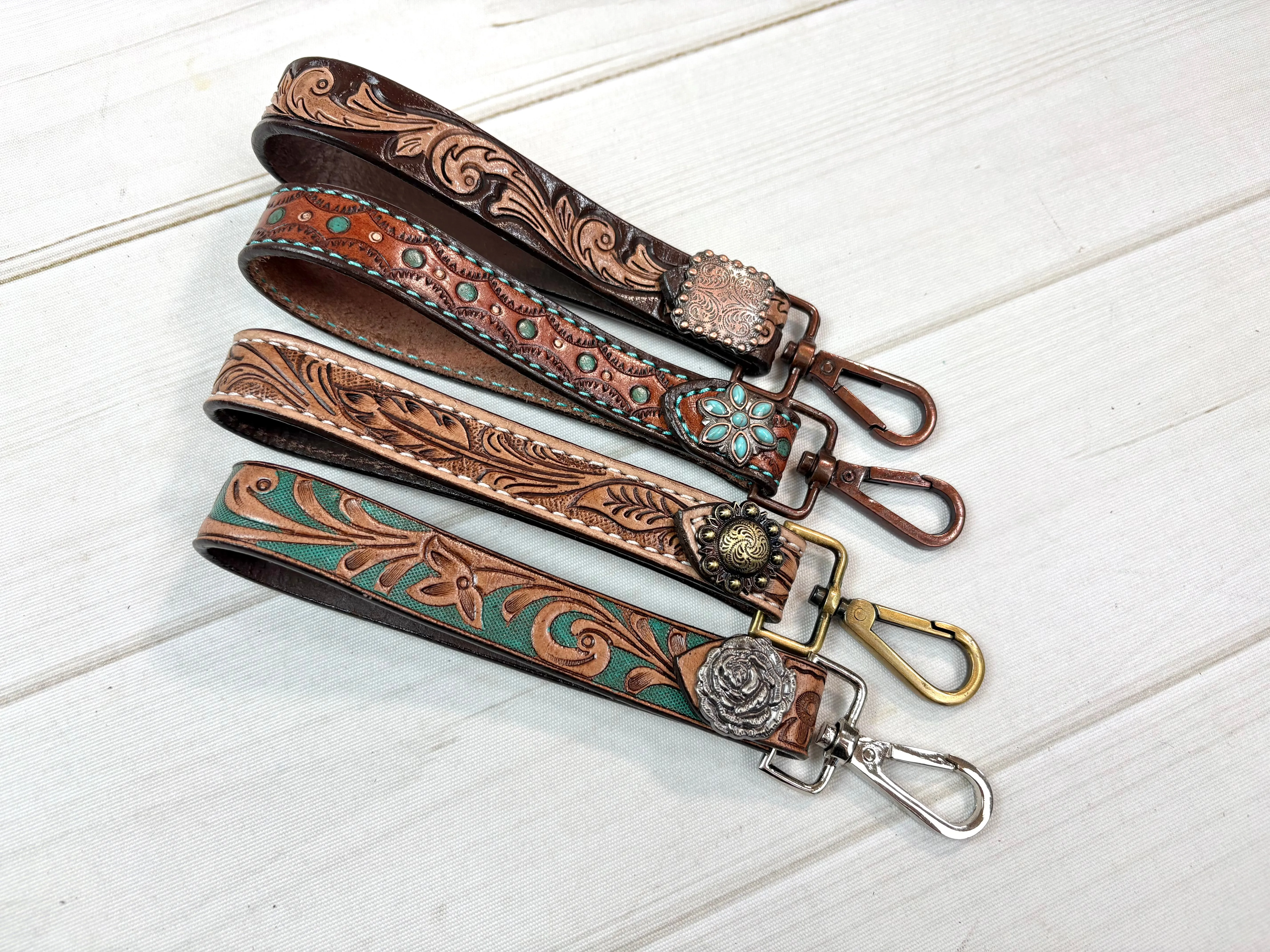 8” Tooled Leather Key Fobs