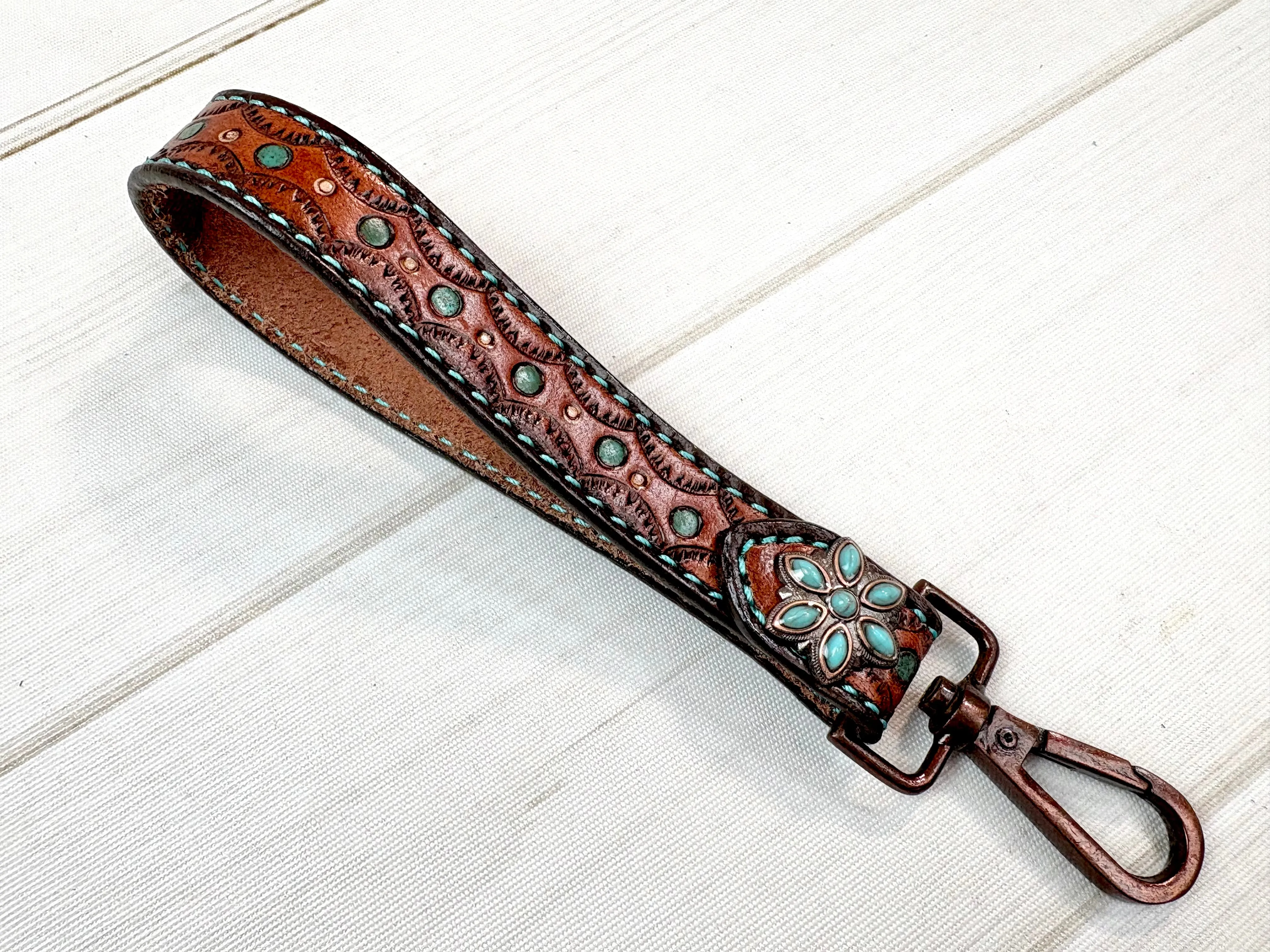 8” Tooled Leather Key Fobs