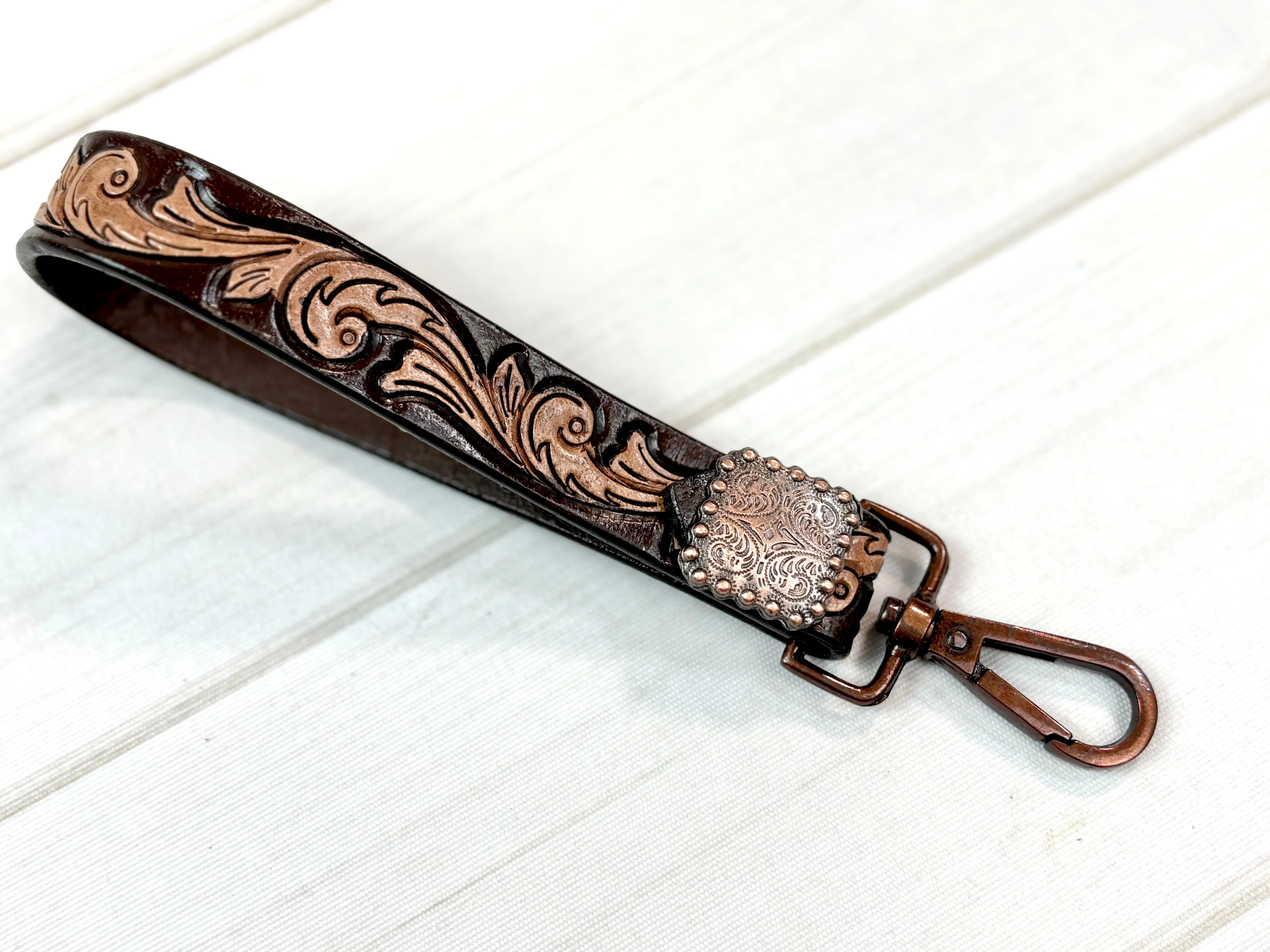 8” Tooled Leather Key Fobs