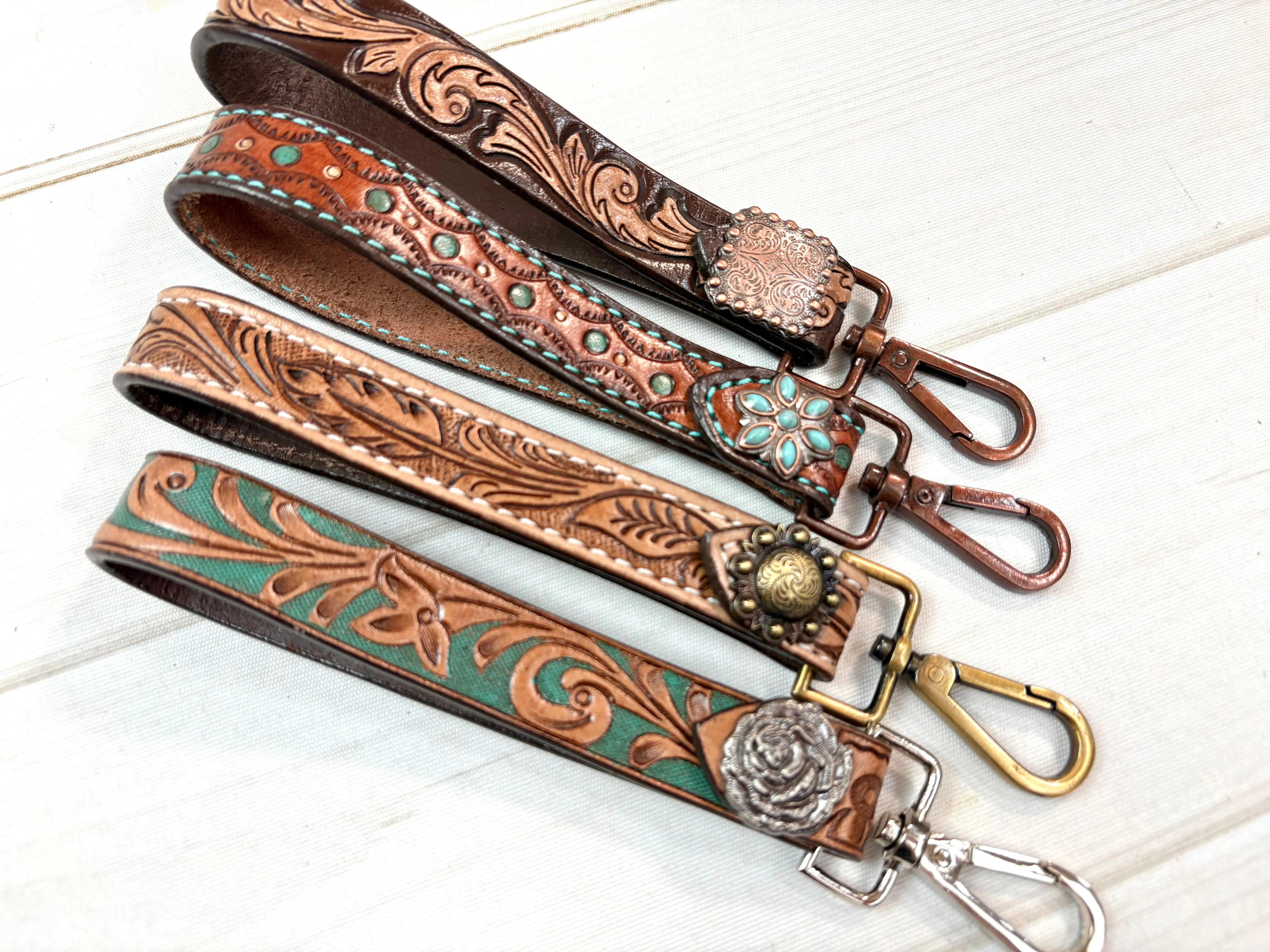 8” Tooled Leather Key Fobs
