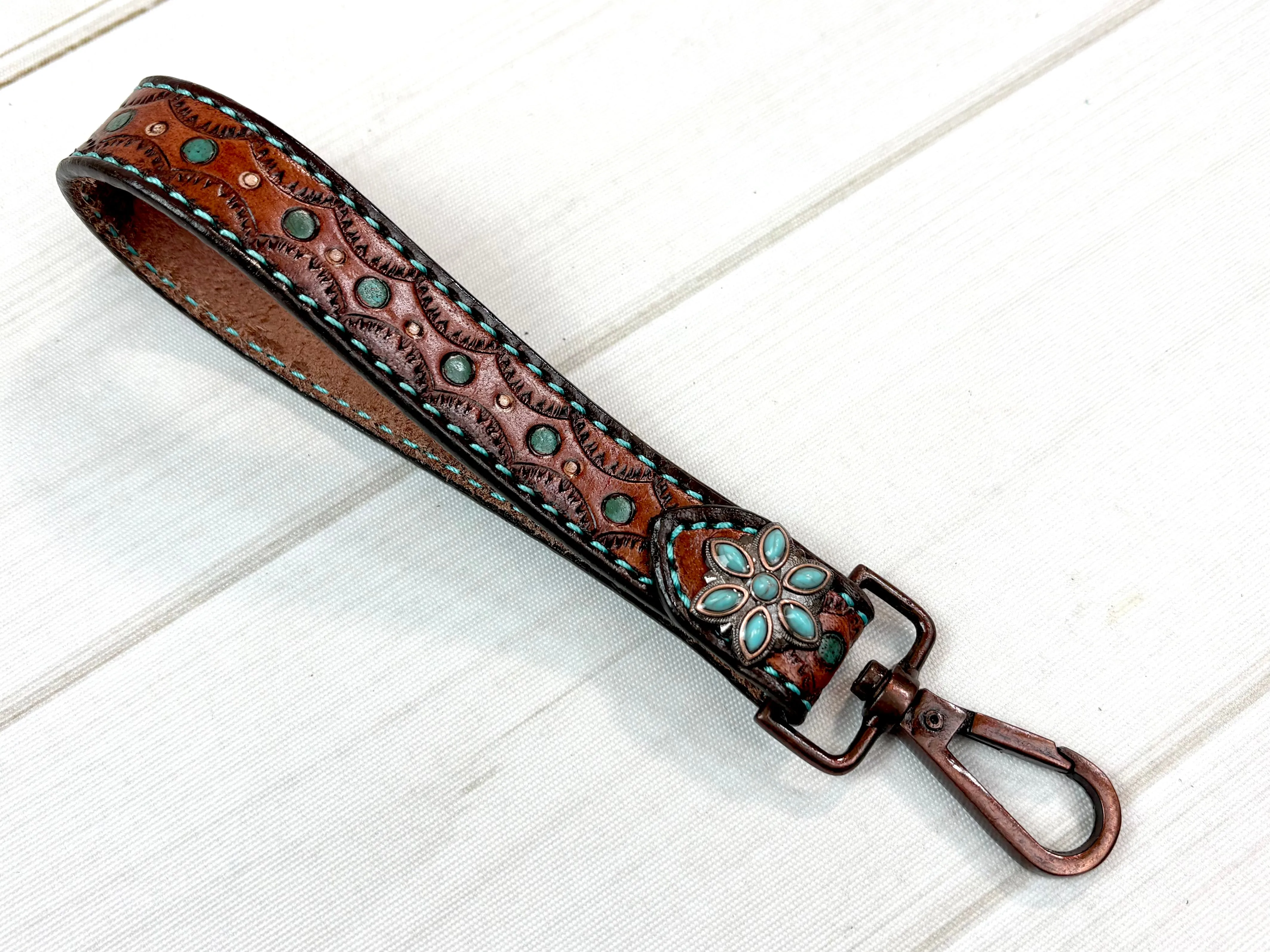 8” Tooled Leather Key Fobs