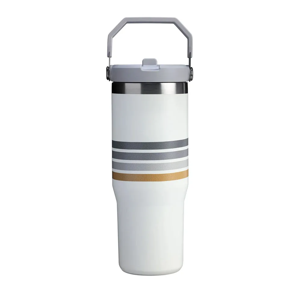 90468PT TERMO ICEFLOW FLIP STRAW VARSITY 30oz CREAM ASH STRIPE MARCA STANLEY
