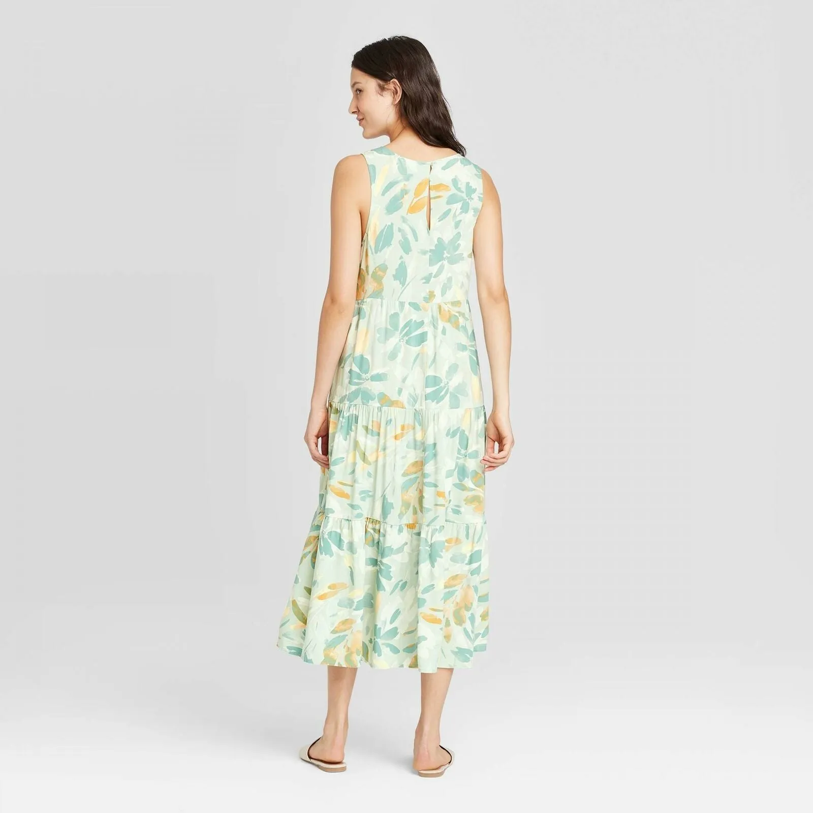 A New Day Women's Floral Print Sleeveless Tiered Midi Dress