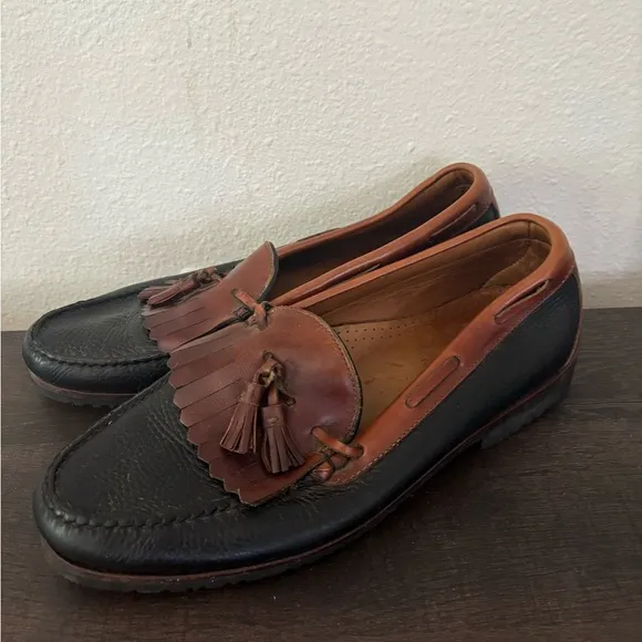 Allen Edmonds Nashua Black Brown Leather Slip On Kiltie Tassel Loafer Men’s 12 D