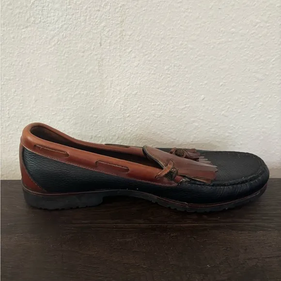 Allen Edmonds Nashua Black Brown Leather Slip On Kiltie Tassel Loafer Men’s 12 D