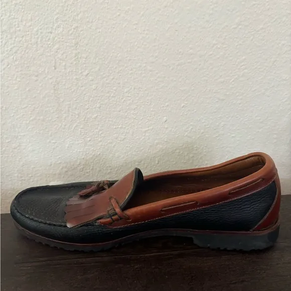 Allen Edmonds Nashua Black Brown Leather Slip On Kiltie Tassel Loafer Men’s 12 D
