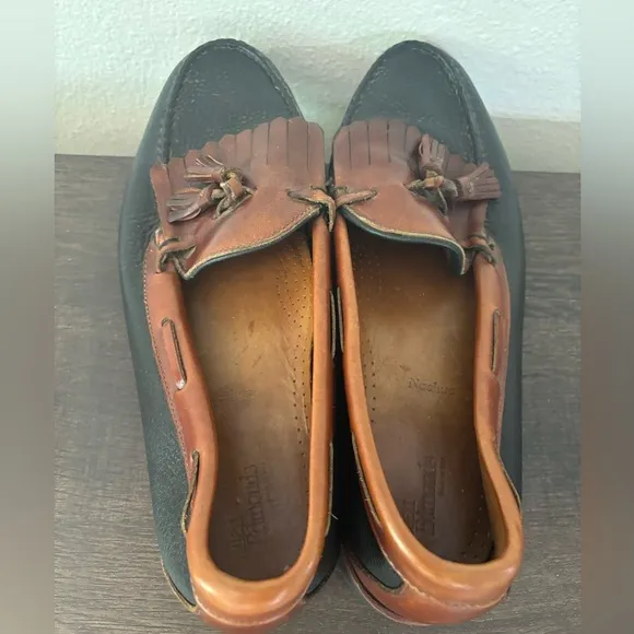 Allen Edmonds Nashua Black Brown Leather Slip On Kiltie Tassel Loafer Men’s 12 D