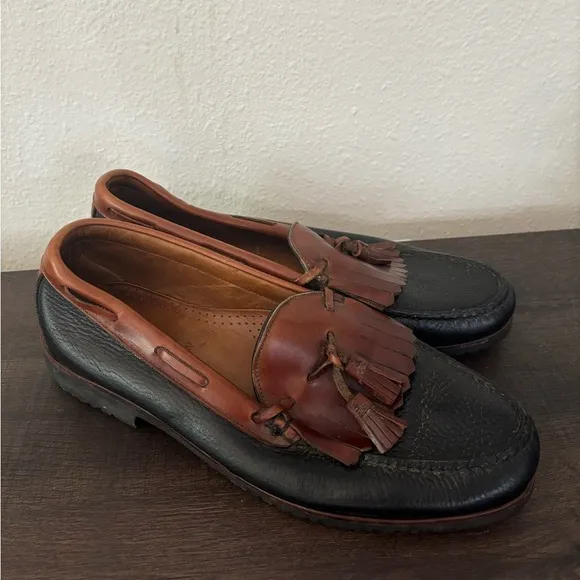 Allen Edmonds Nashua Black Brown Leather Slip On Kiltie Tassel Loafer Men’s 12 D