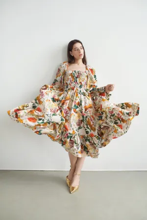 Amelia Ruched Midi Linen Dress Amaryllis