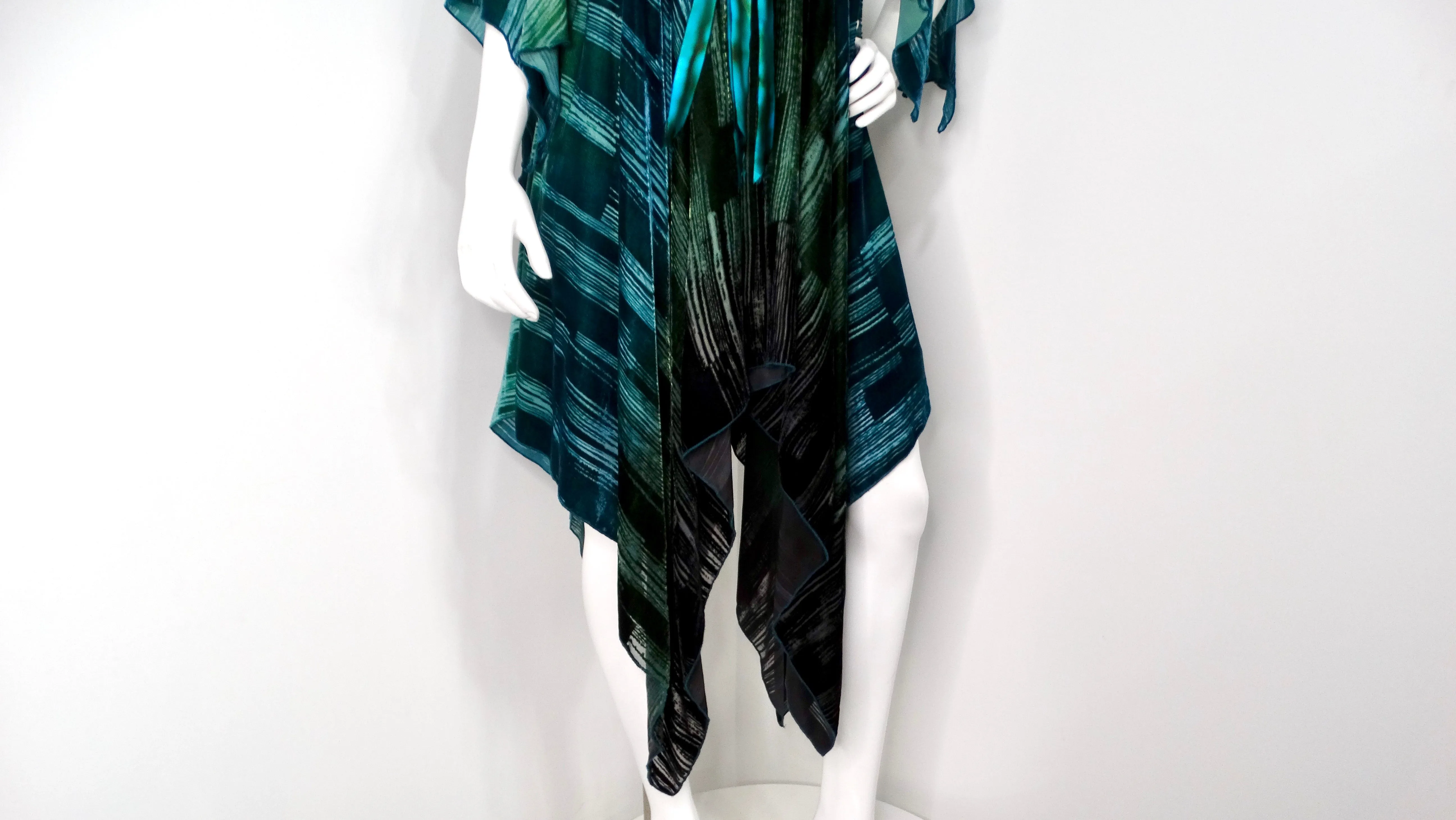 Anna Sui 2000s Teal Handkerchief Midi Dress