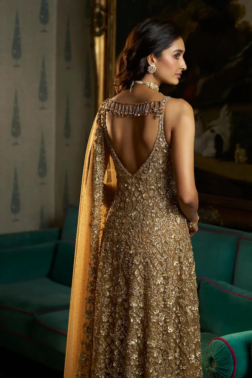 Antique Gold High-Low Sharara Set