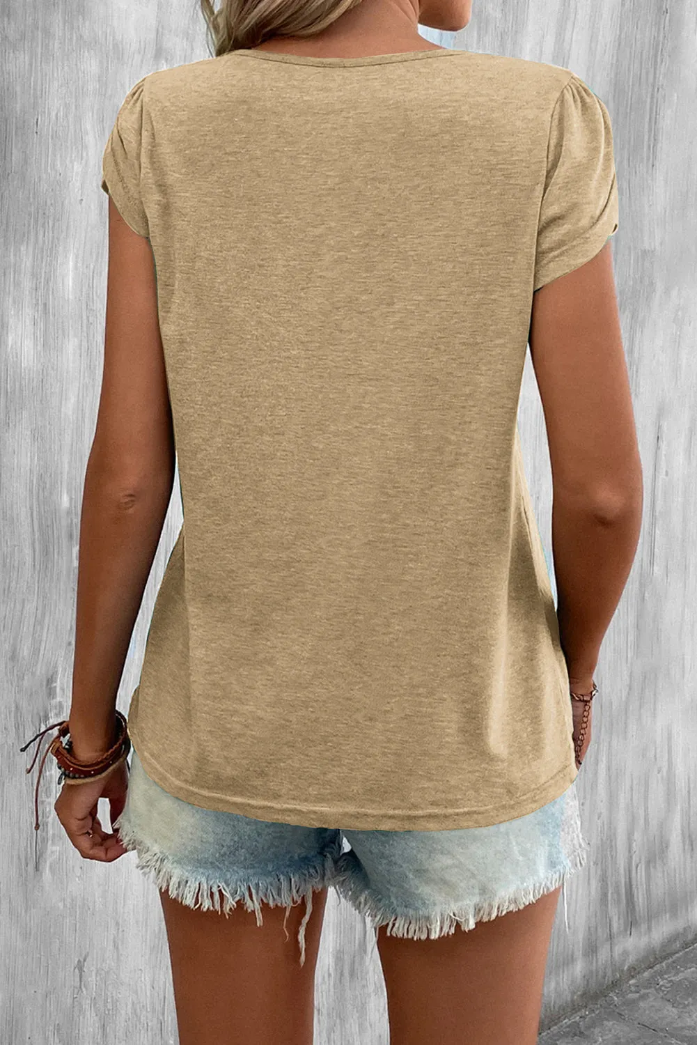 Apricot Strappy V Neck Overlap Short Sleeve Top