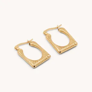 Aria Square Ribbed Hoops, Gold