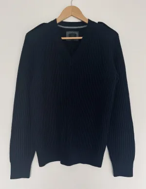 Banana Republic Navy Blue Merino Wool Sweater Sz S V-Neck Shoulder Botton Detail
