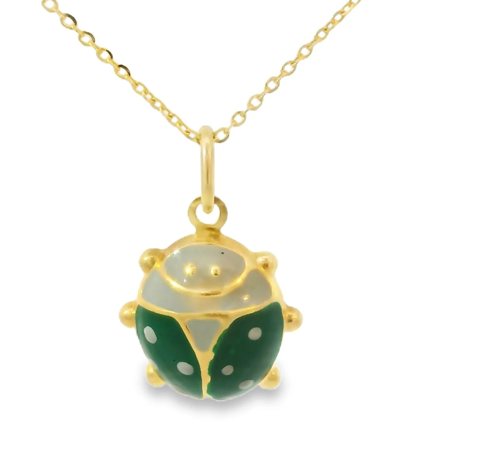 Beautiful Estate 18K Yellow Gold Enamel Ladybug Pendant Necklace Slide
