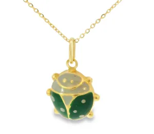 Beautiful Estate 18K Yellow Gold Enamel Ladybug Pendant Necklace Slide