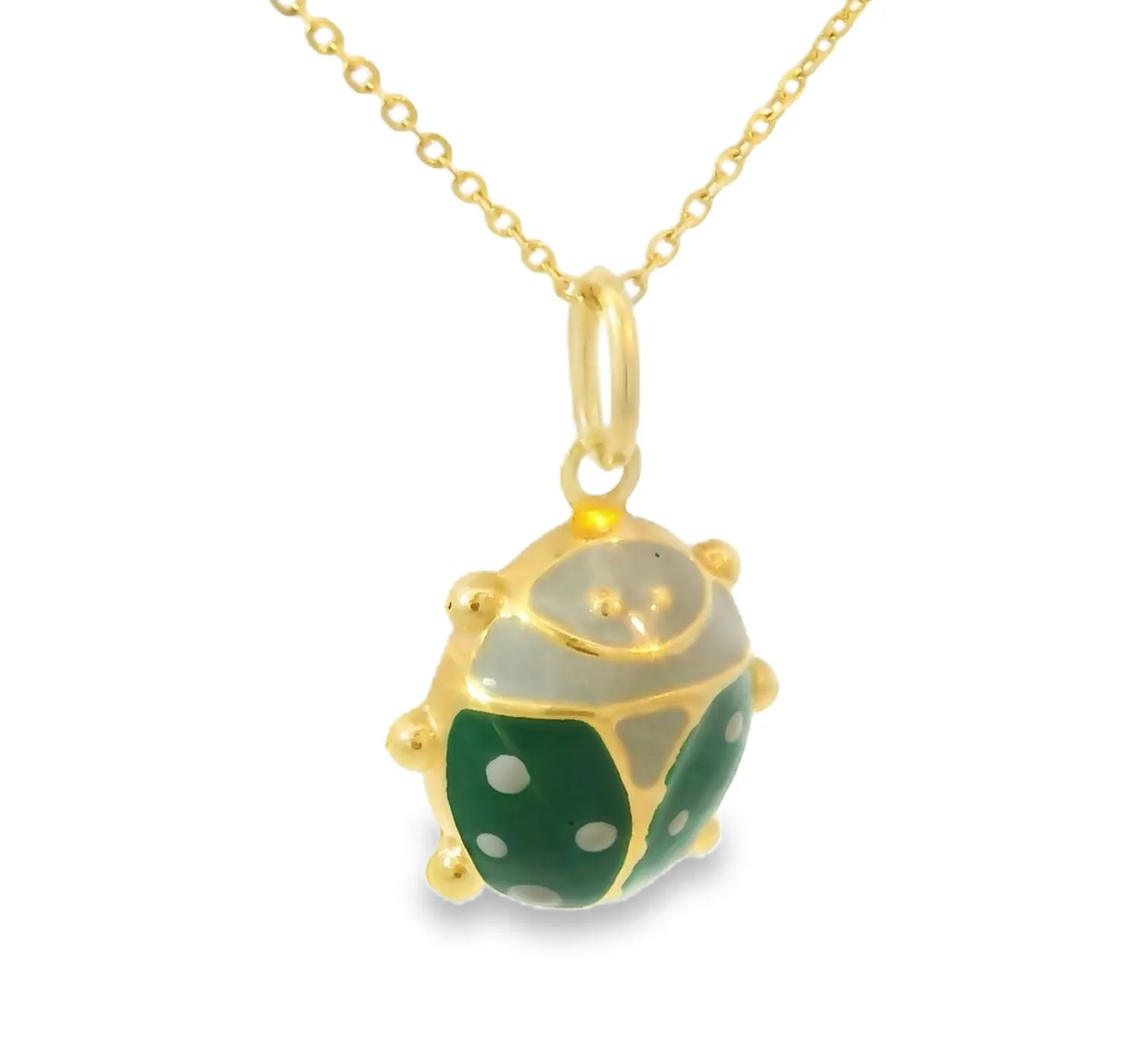 Beautiful Estate 18K Yellow Gold Enamel Ladybug Pendant Necklace Slide