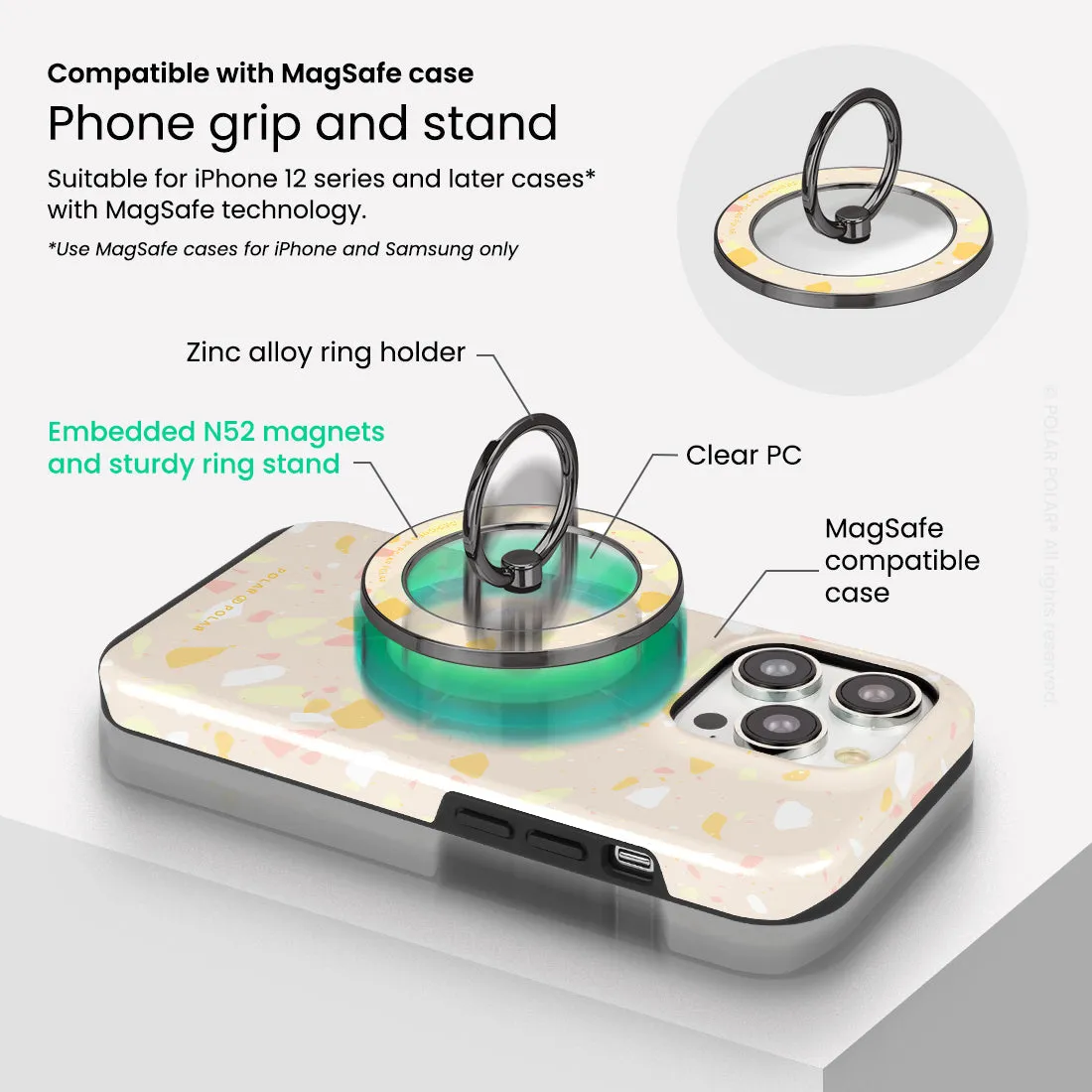 Beige Terrazzo - Black MagSafe Phone Grip and Ring Holder Stand