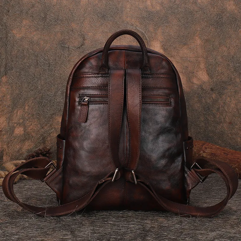 Best Black Gray Leather Rucksack Bag Womens Vintage School Backpack With Rivet Leather Backpack Purse