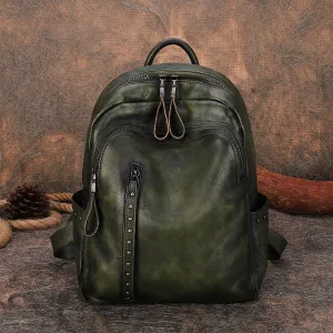 Best Black Gray Leather Rucksack Bag Womens Vintage School Backpack With Rivet Leather Backpack Purse