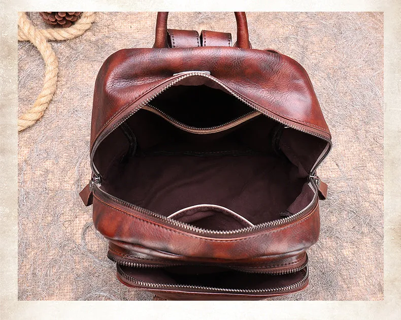 Best Black Gray Leather Rucksack Bag Womens Vintage School Backpack With Rivet Leather Backpack Purse