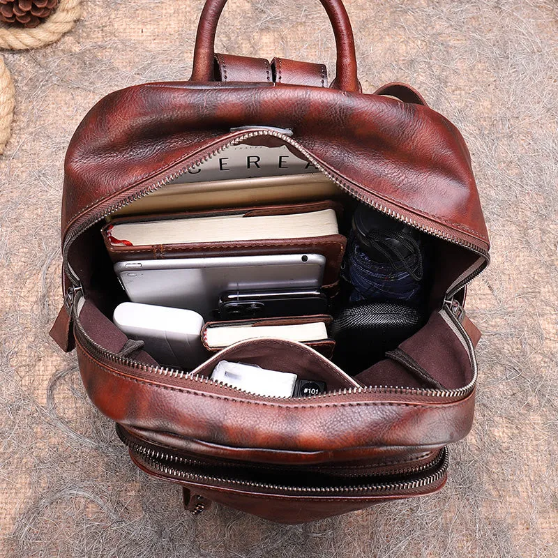 Best Black Gray Leather Rucksack Bag Womens Vintage School Backpack With Rivet Leather Backpack Purse