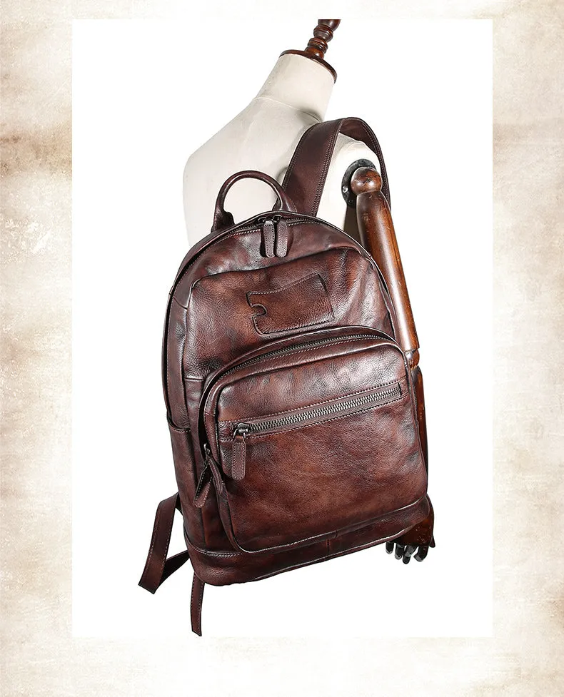 Best Leather Rucksack Bag Womens Vintage 16 inches Laptop Backpack Leather School Backpack Purse