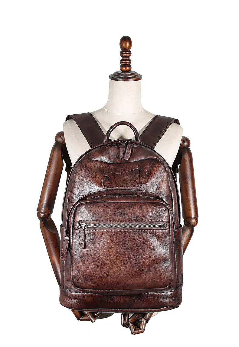 Best Leather Rucksack Bag Womens Vintage 16 inches Laptop Backpack Leather School Backpack Purse