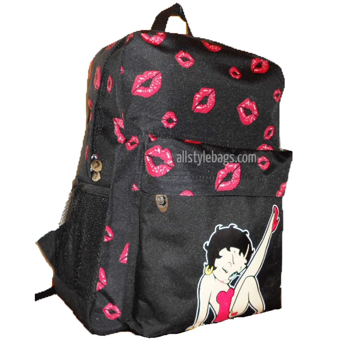 Betty Boop black canvas L Bag Backpack School kick red heart book Pocket sport