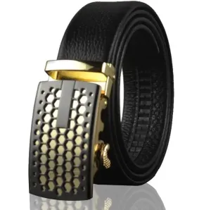 Black Belt Black Gold Buckle Mens Adjustable Ratchet Slide Buckle Belt
