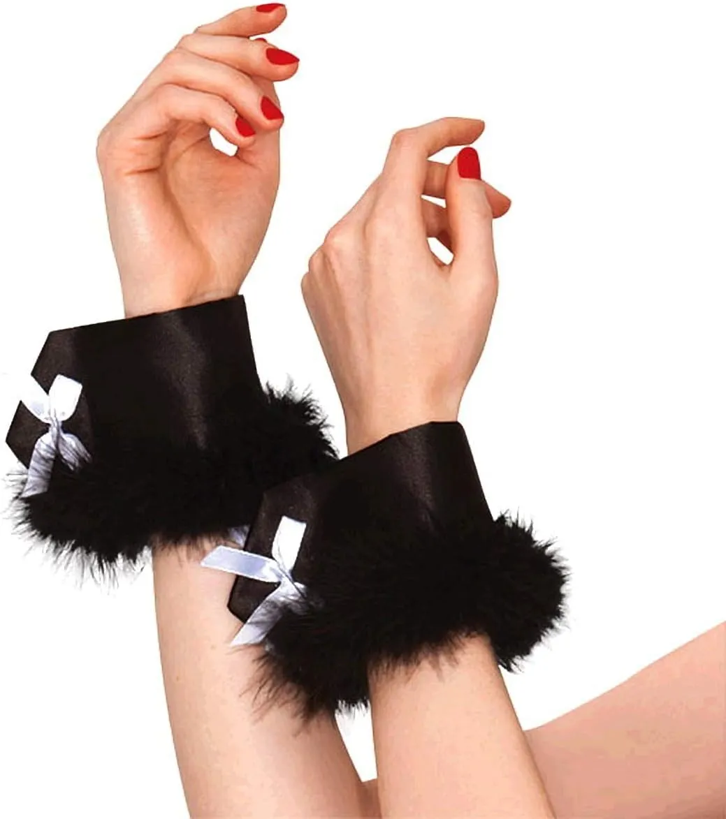 Black Bunny Feather Wrist Cuffs