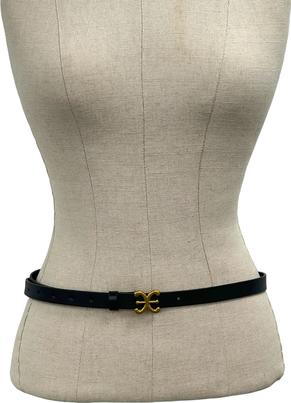 Black Faux Leather Belt with Gold Buckle Detail Onesize
