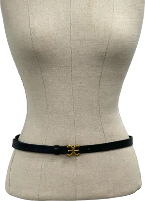 Black Faux Leather Belt with Gold Buckle Detail Onesize