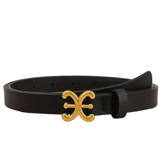 Black Faux Leather Belt with Gold Buckle Detail Onesize