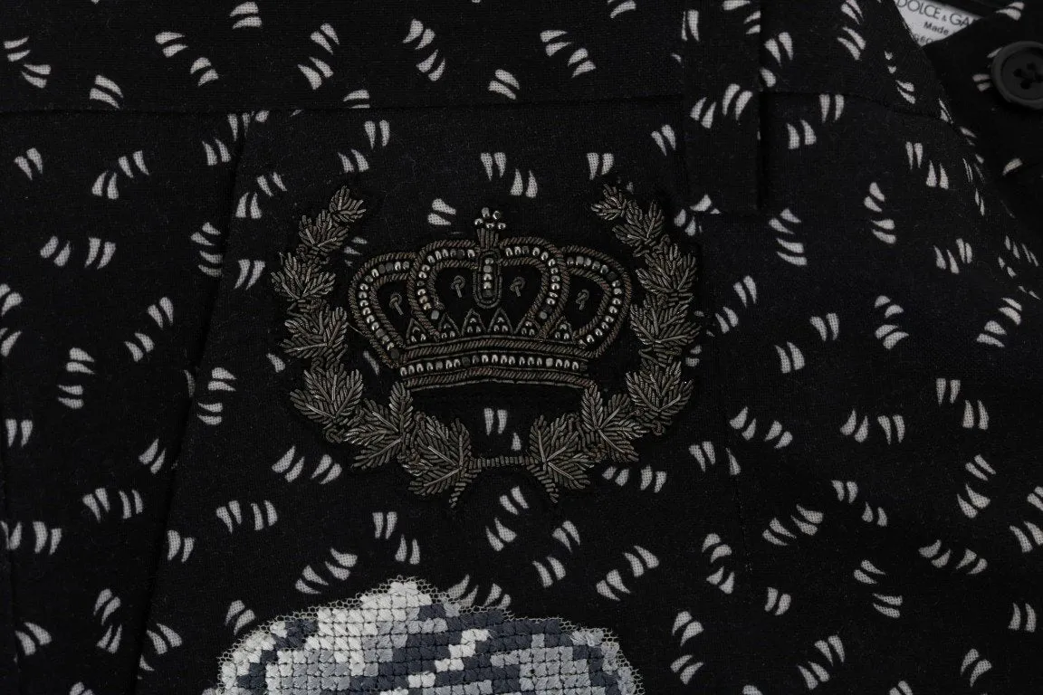 Black Wool SICILIAN WESTERN Print Pants