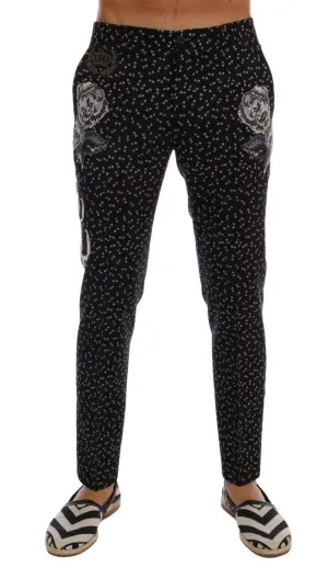 Black Wool SICILIAN WESTERN Print Pants